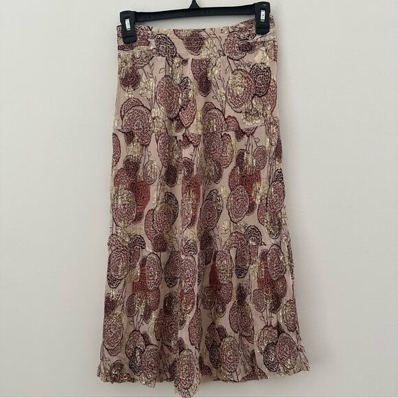Ba&sh Brown, Gold and Cream Midi Skirt Small (1) - Picture 2 of 5